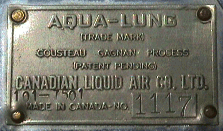 The name tag from a 1949 Cousteau-Gagnan air regulator